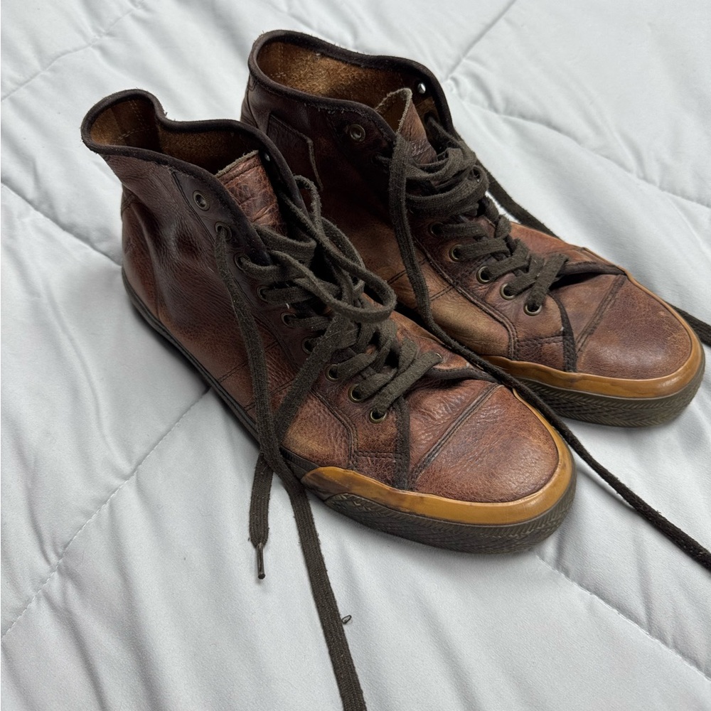 Frye Brown Leather High-Top Sneakers